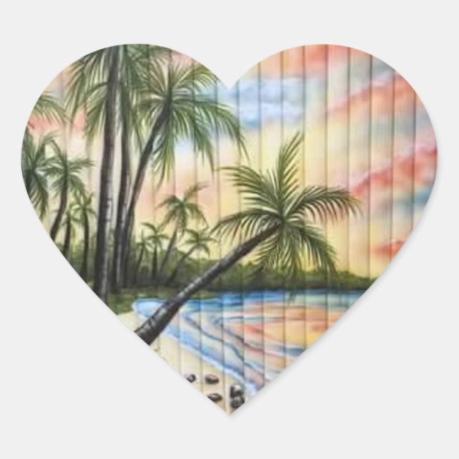 TROPICAL PALM TREES BEACH BLINDS HEART STICKER (Front)