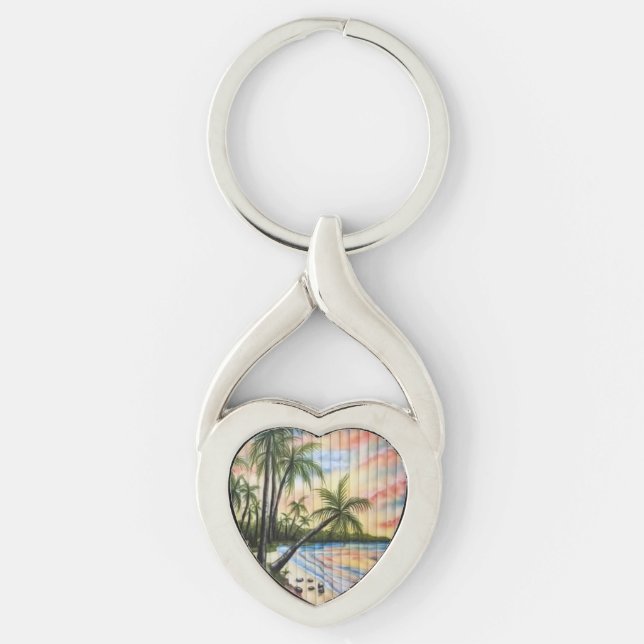 TROPICAL PALM TREES BEACH BLINDS KEY RING (Front)