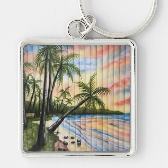 TROPICAL PALM TREES BEACH BLINDS KEY RING (Front)