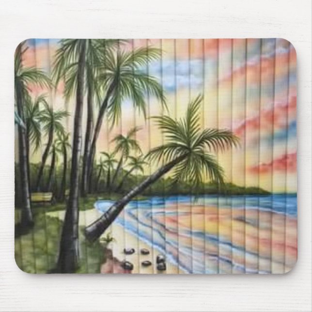TROPICAL PALM TREES BEACH BLINDS MOUSE MAT (Front)