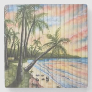 TROPICAL PALM TREES BEACH BLINDS STONE COASTER