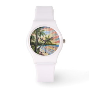 TROPICAL PALM TREES BEACH BLINDS WATCH