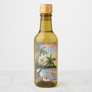 TROPICAL PALM TREES BEACH BLINDS WINE LABEL