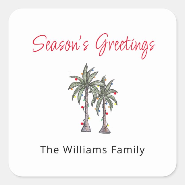 Tropical Palm Trees Beach Christmas Illustration  Square Sticker (Front)