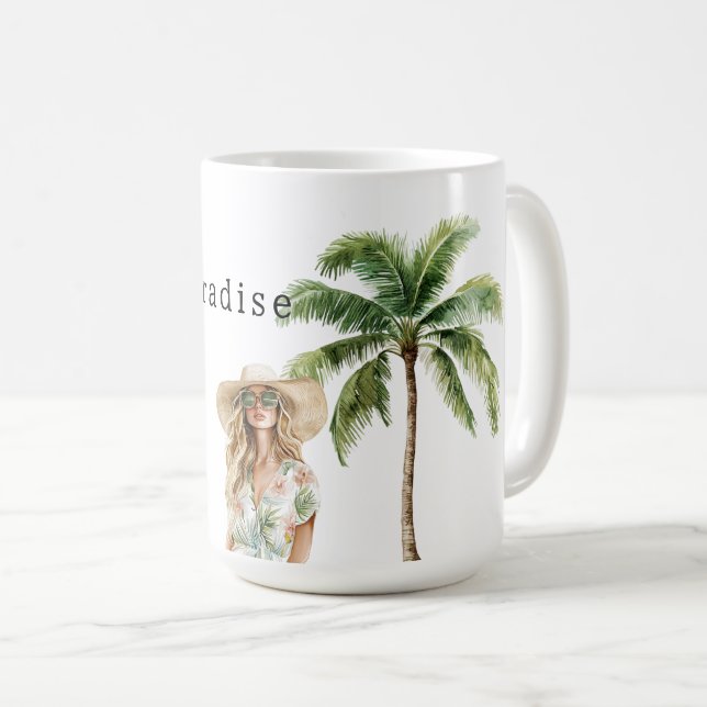 Tropical Palm Trees Beach Coffee Mug (Front Right)