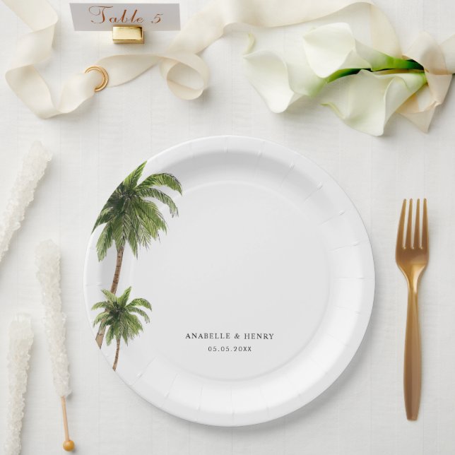 Tropical Palm Trees Beach Destination Wedding Paper Plate (Wedding)