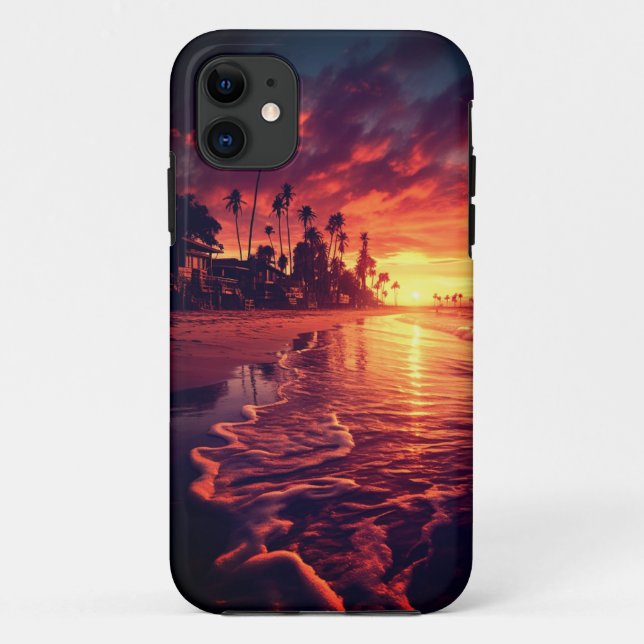 Tropical Palm Trees Beach Island Sunset Case-Mate iPhone Case (Back)