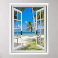 Tropical Palm Trees Beach Ocean View Fake Window