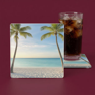 Tropical Palm Trees Beach Paradise Glass Coaster
