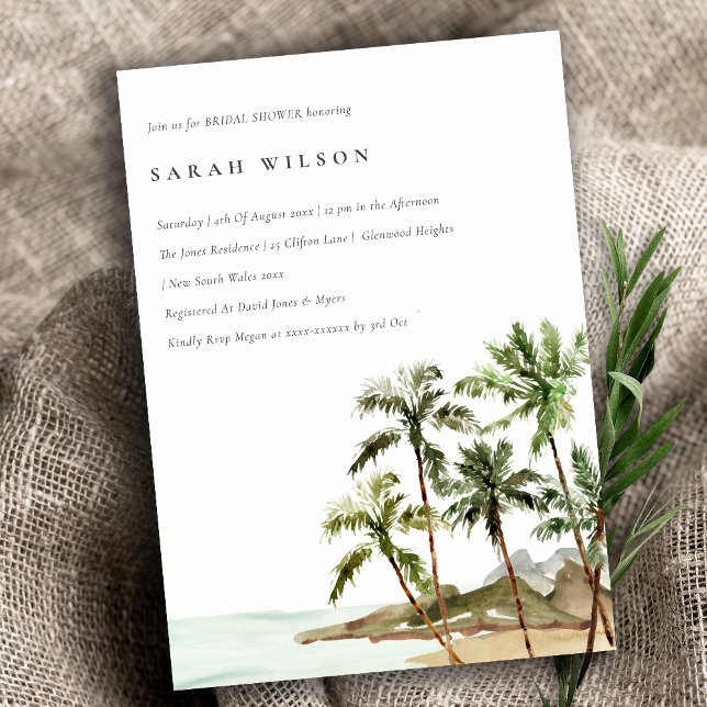 Tropical Palm Trees Beach Sand Bridal Shower Invitation (Creator Uploaded)