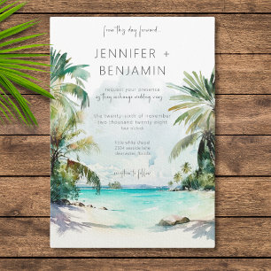 Tropical Palm Trees Beach Scene Modern Wedding Invitation