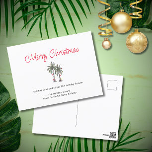 Tropical Palm Trees Beach Script Christmas Holiday Postcard