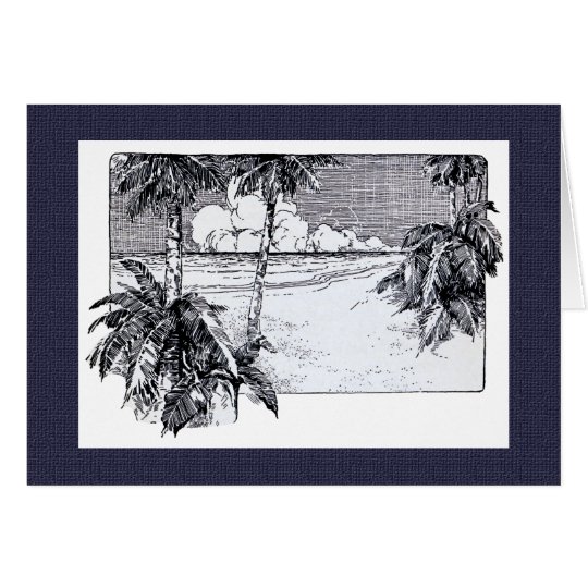 Tropical Palm Trees Beach Vintage Art Card