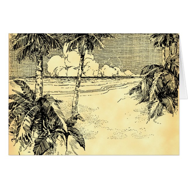Tropical Palm Trees Beach Vintage Art Card (Front Horizontal)