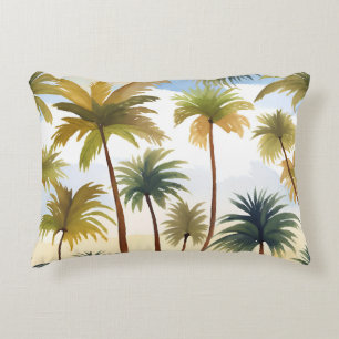 Tropical Palm Trees   Beach Watercolor Painting Decorative Cushion