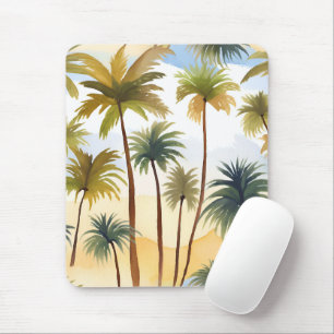 Tropical Palm Trees Beach Watercolor Painting Mouse Mat