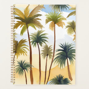 Tropical Palm Trees Beach Watercolor Painting Planner