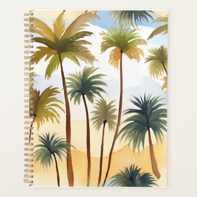 Tropical Palm Trees | Beach Watercolor Painting Planner (Front)