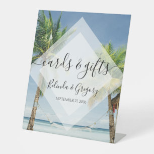 Tropical Palm Trees Beach Wedding Cards Gifts Pedestal Sign