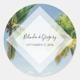 Tropical Palm Trees Beach Wedding  Classic Round Sticker