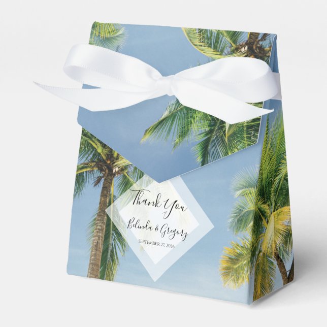Tropical Palm Trees Beach Wedding Favour Box (Front Side)