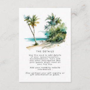 tropical palm trees beach wedding information card