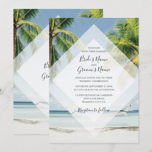 Tropical Palm Trees Beach Wedding Invitations (Front/Back)