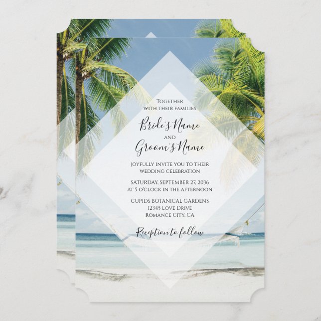Tropical Palm Trees Beach Wedding Invitations (Front/Back)