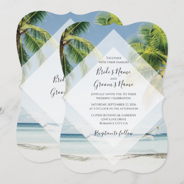 Tropical Palm Trees Beach Wedding Invitations (Front/Back)