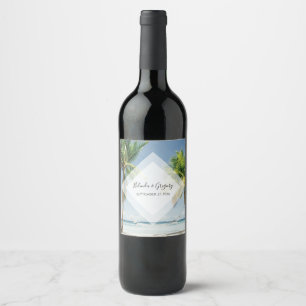 Tropical Palm Trees Beach Wedding Wine Label