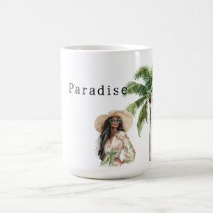 Tropical Palm Trees Beach Woman Coffee Mug
