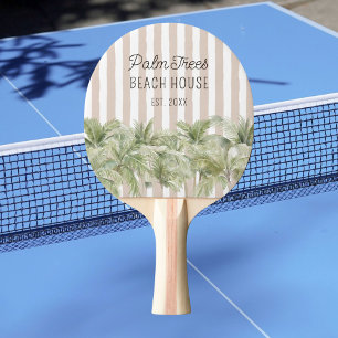 Tropical Palm Trees Beige Stripes Beach House Ping Pong Paddle
