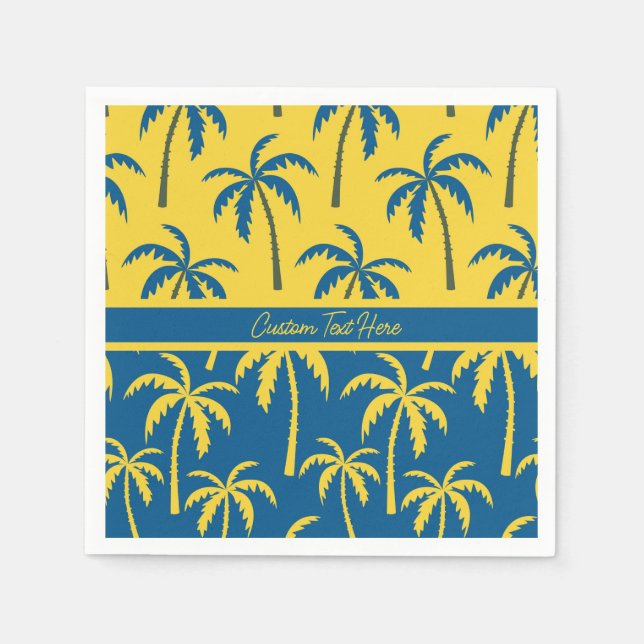 Tropical Palm Trees Blue Yellow Personalised  Napkin (Front)