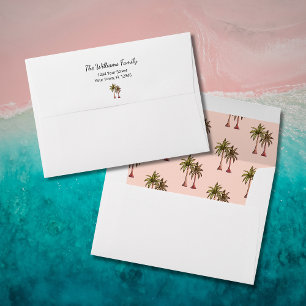 Tropical Palm Trees Blush Pink Return Address Envelope