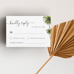 Tropical Palm Trees Boho Beach Destination Wedding RSVP Card