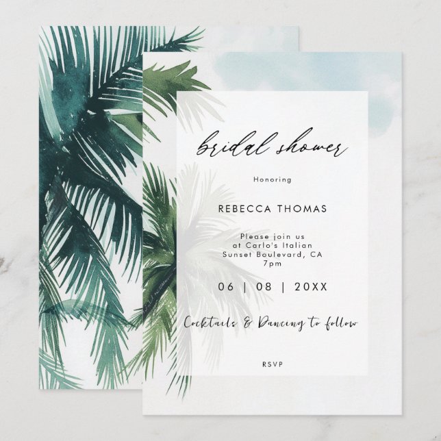 tropical palm trees bridal shower invitation (Front/Back)