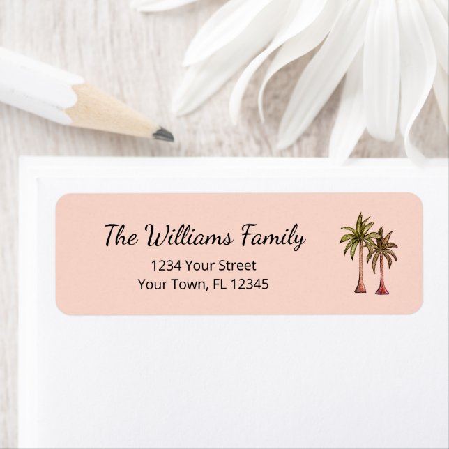 Tropical Palm Trees Bush Pink Beach Return Address (Insitu)