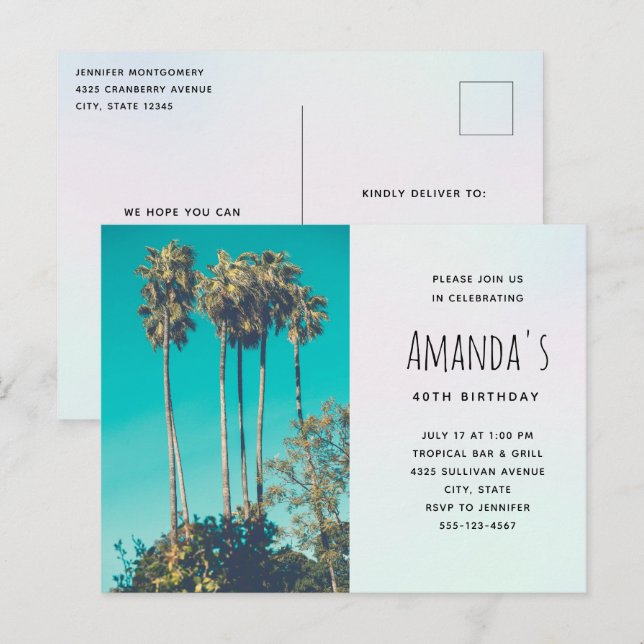 Tropical Palm Trees California Birthday Invitation (Front/Back)