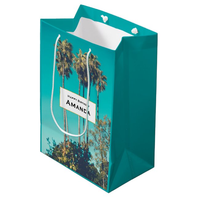 Tropical Palm Trees California Retro Birthday Medium Gift Bag (Front Angled)