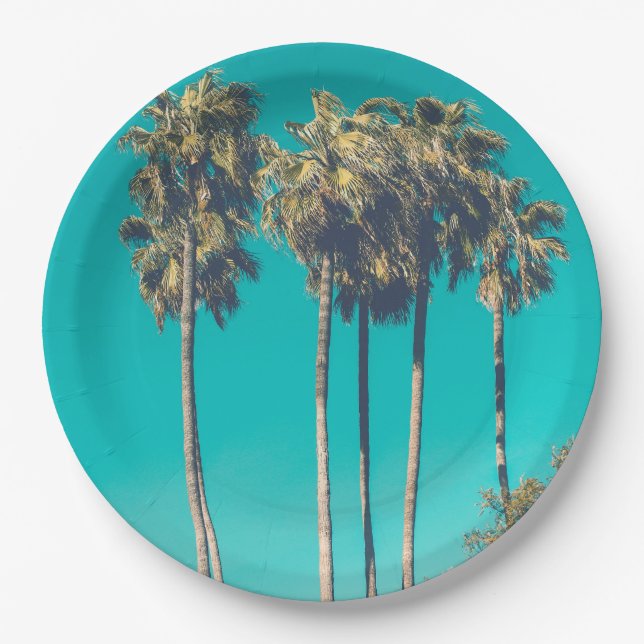 Tropical Palm Trees California Retro Paper Plate (Front)