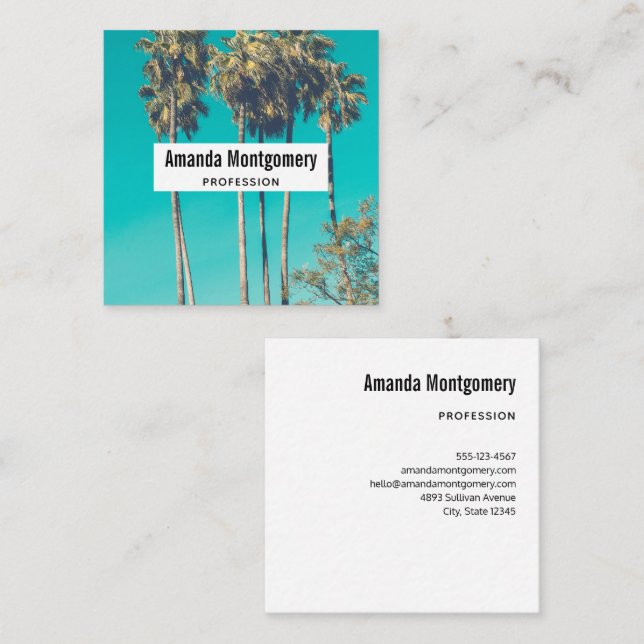 Tropical Palm Trees California Retro Square Business Card (Front/Back)
