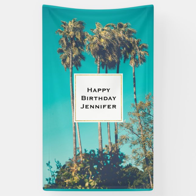 Tropical Palm Trees California Retro Vibe Birthday Banner (Vertical)