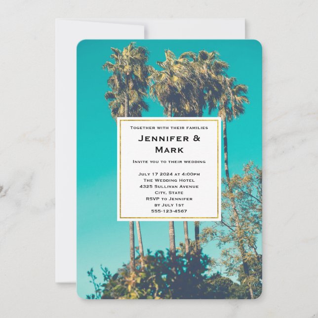 Tropical Palm Trees California Retro Wedding Invitation (Front)