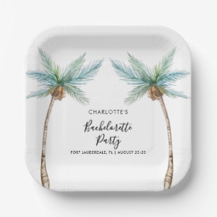 Tropical Palm Trees Coastal Bachelorette Custom Paper Plate