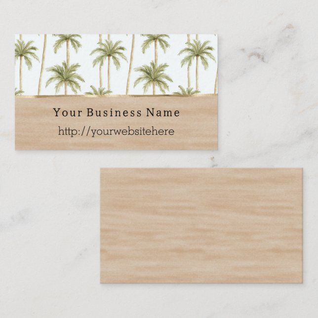 Tropical Palm Trees Cream Business name website Business Card (Front/Back)