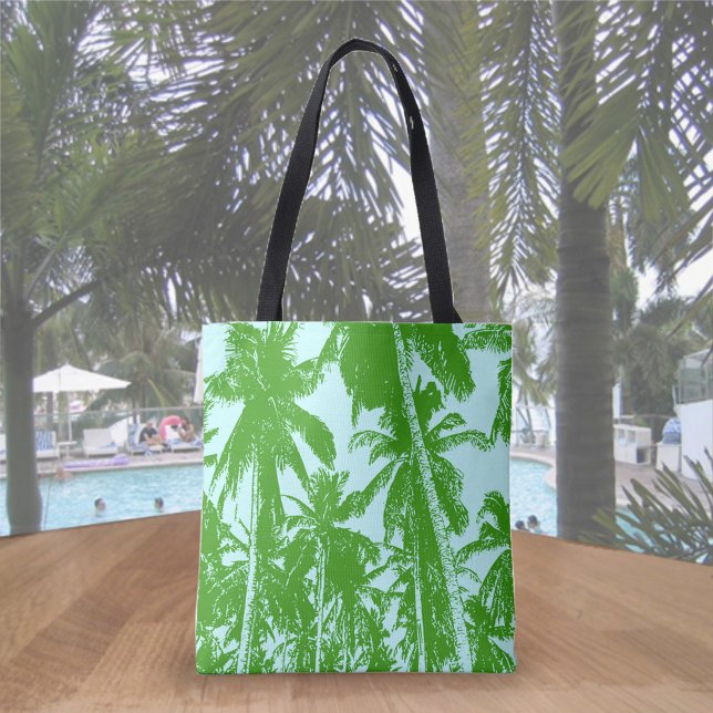 Tropical Palm Trees Design in Green and Blue Tote Bag (Creator Uploaded)