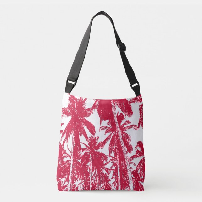 Tropical Palm Trees Design in Red and White Crossbody Bag (Front)