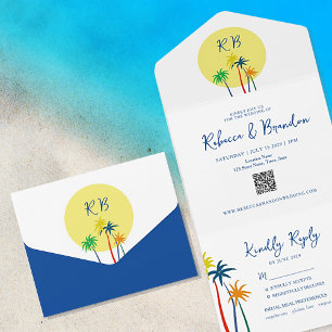Tropical Palm Trees Destination Beach Wedding All In One Invitation