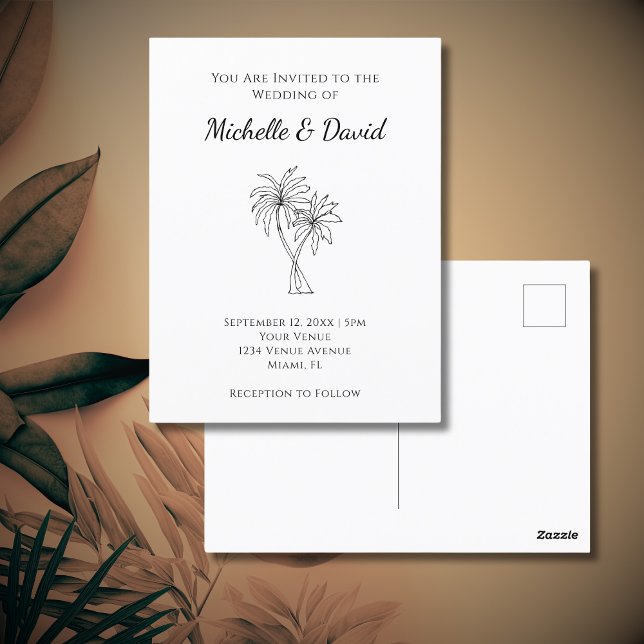 Tropical Palm Trees Destination Wedding Invitation Postcard (Creator Uploaded)