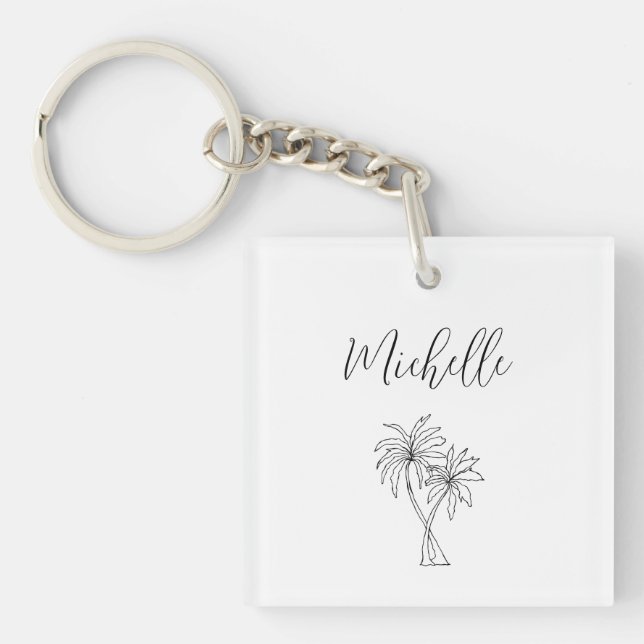 Tropical Palm Trees Drawing Foliage Botanical  Key Ring (Front)